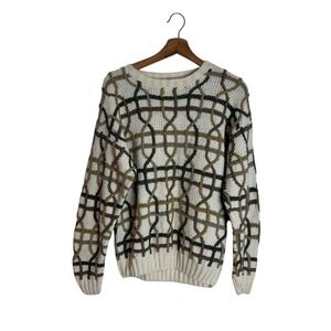 Geoffrey Beene 90s hand knit 3D multicolor sweater interwoven lattice pattern S